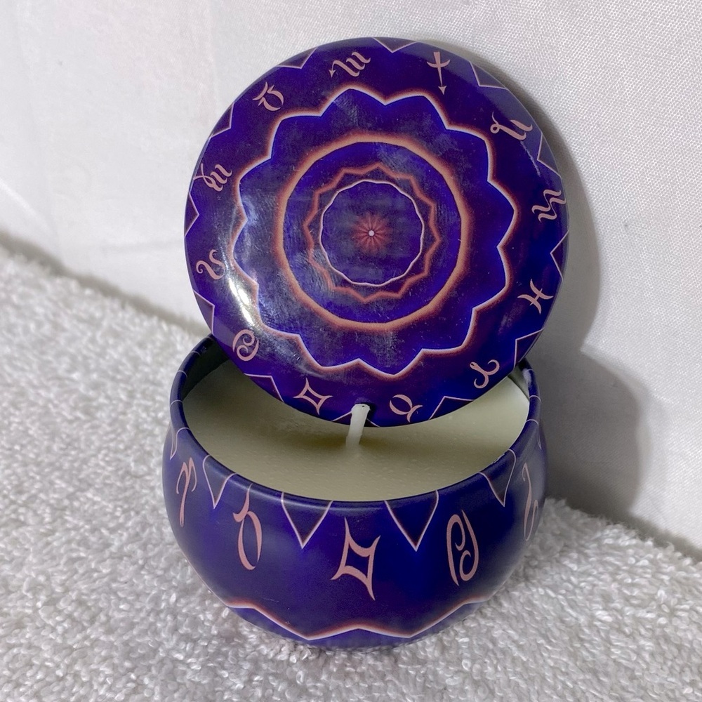 5/$35 Zodiac Rosemary Scented 2.5oz Soy Wax Candle In Tin With Lid NEW